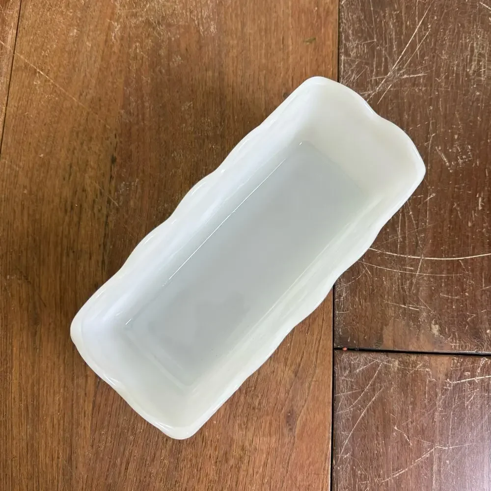 Fire King Anchor Hocking Milk glass Grape Fruit‎ embossed rectangular dish